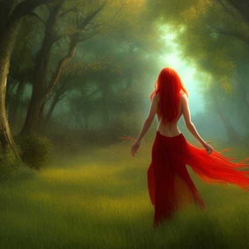 Fantasy Fairy Woman in Meadow, Digital Art