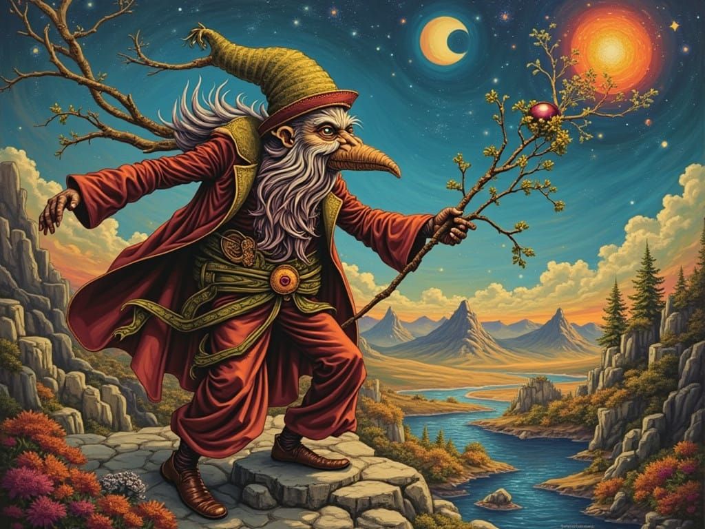 Ethereal Wizard in a Ditch, Surreal Landscape