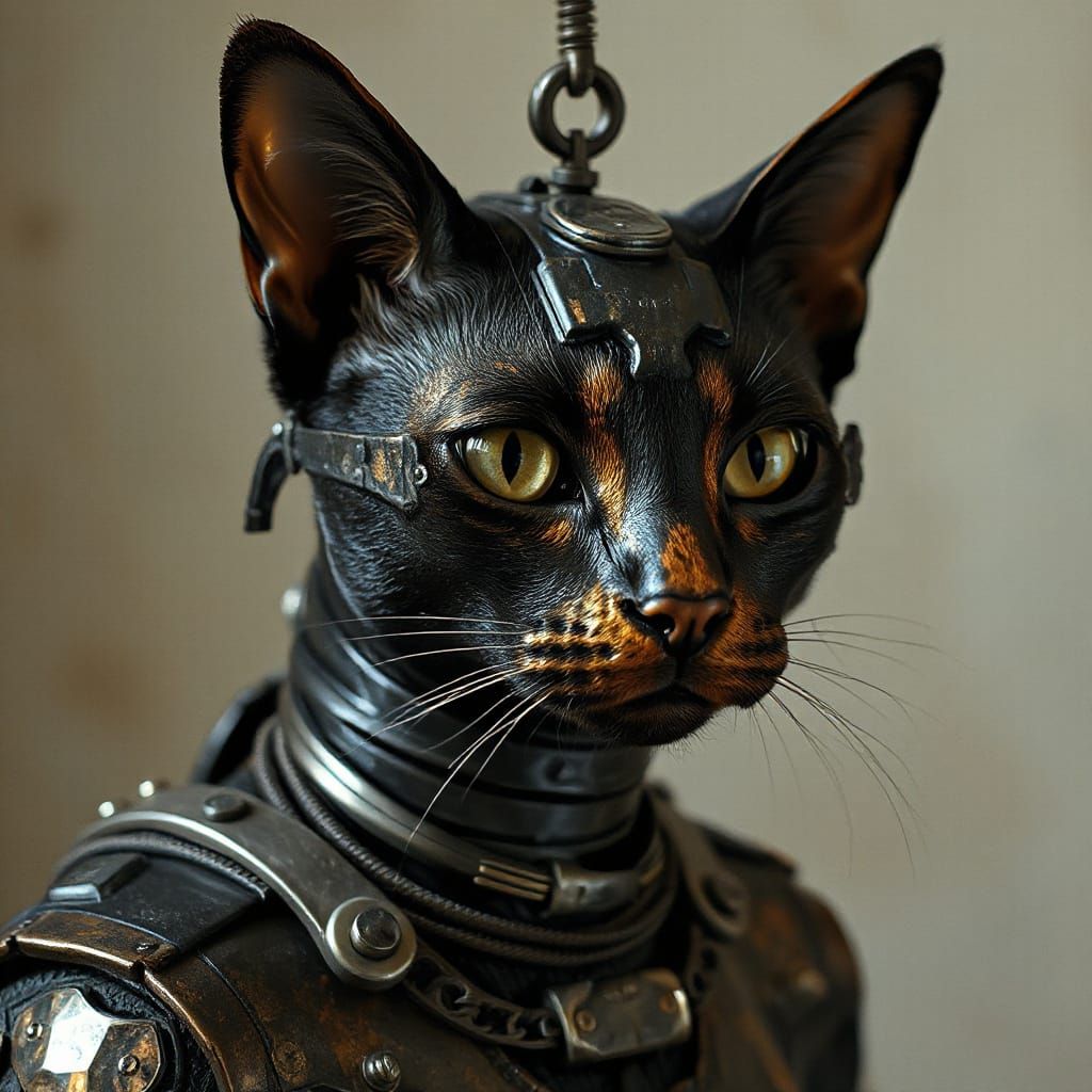 Copper Onyx Dieselpunk Cat in Futuristic Style