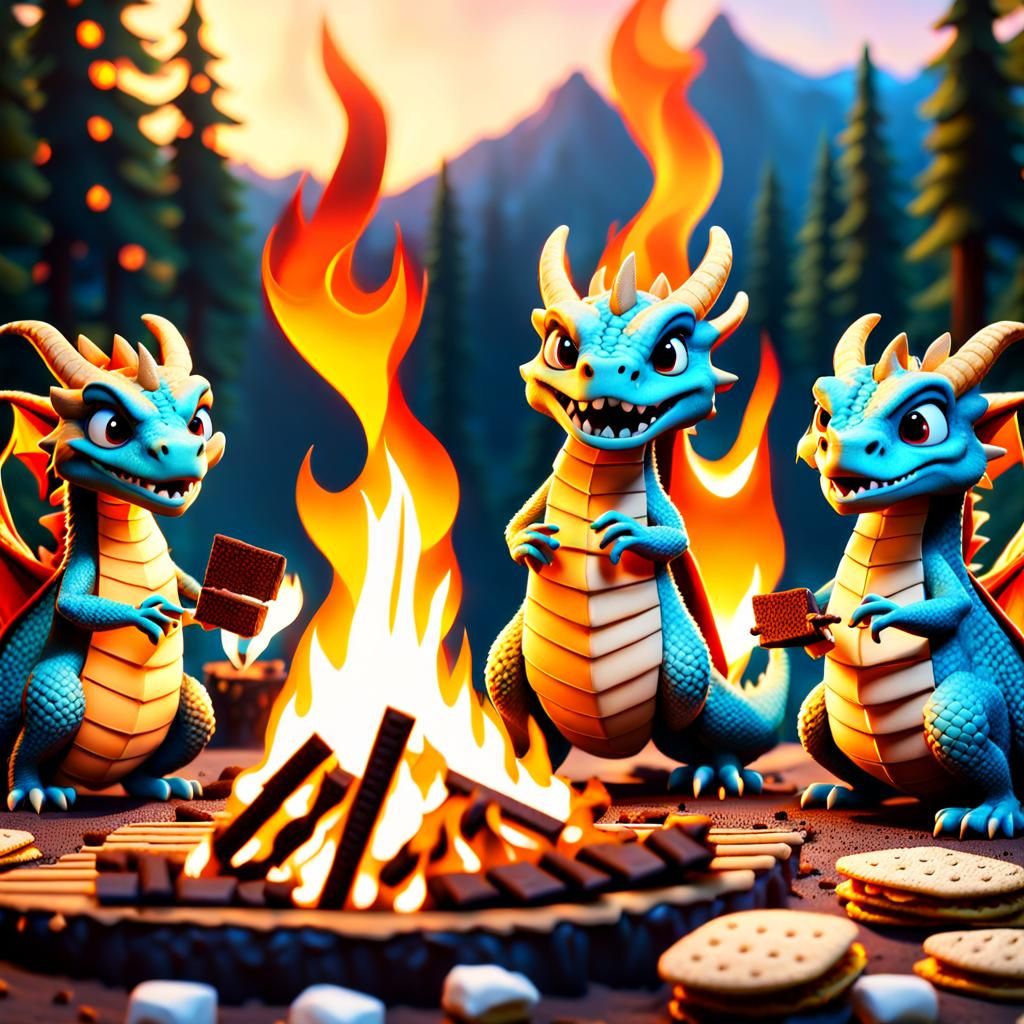 Dragons Roast S'mores, Pixar Style 3D Rendering