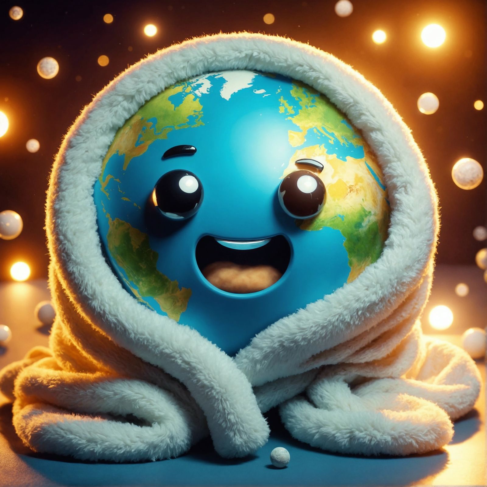 Happy Earth Wrapped in Blankets Cartoon Image