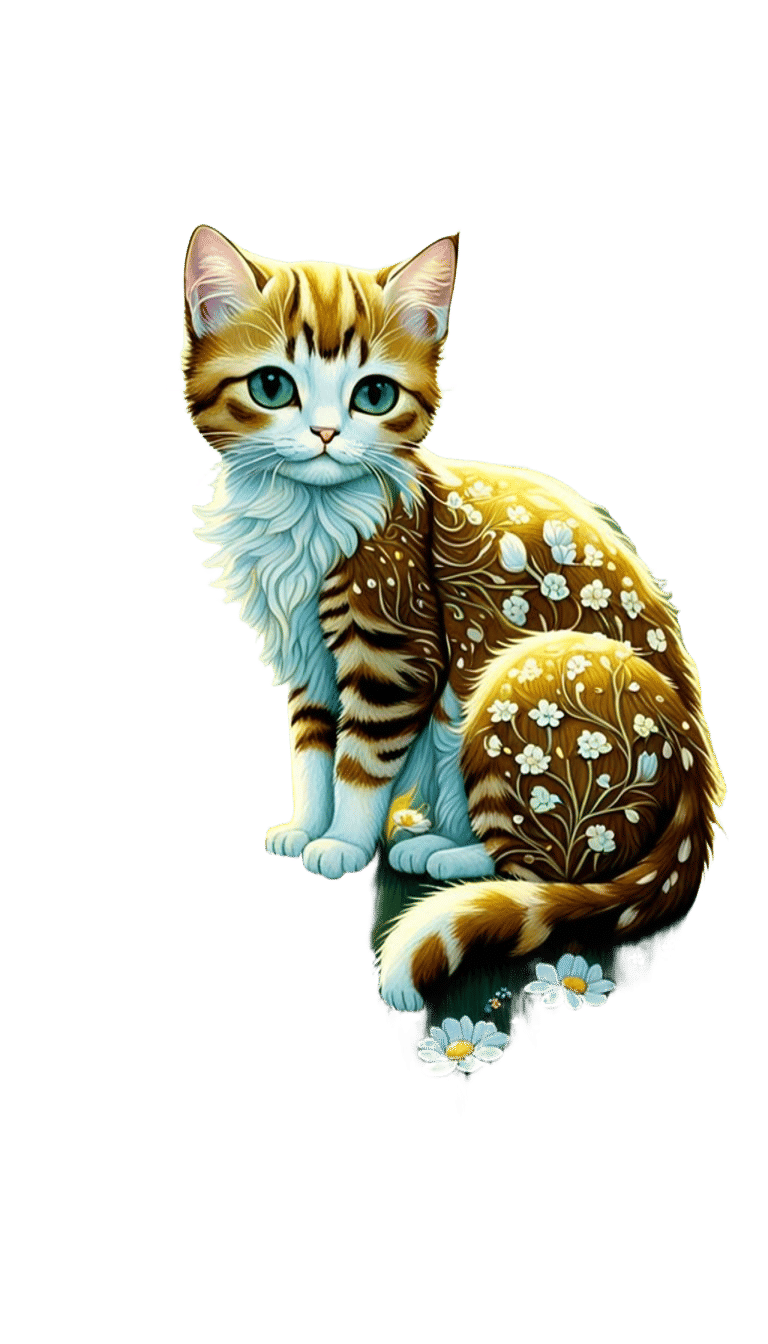 the little forest chibi cat kittens and her deer rest togeth...