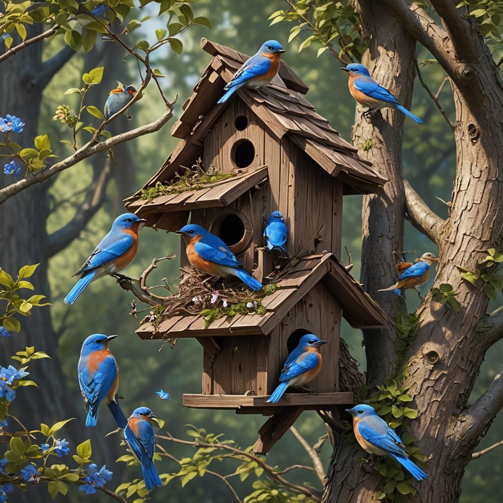 Bluebird Family: Detailed Fantasy Concept Art