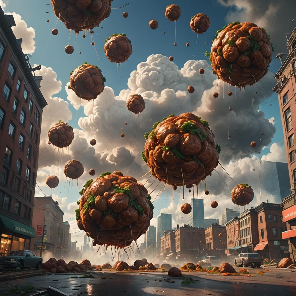 Meatballs Rain Down on Fantasy Cityscape