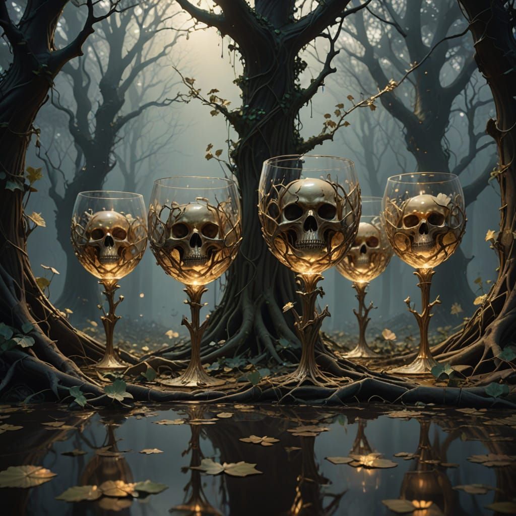 Glowing Skeleton in Golden Haze