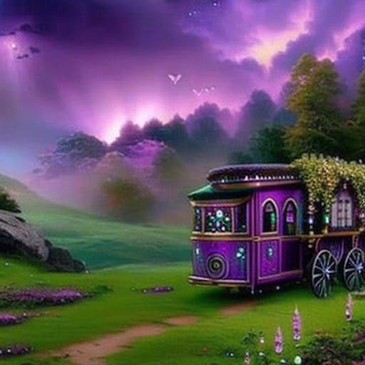 Purple Gypsy caravan wagon house& gothic vibes& fantasy vibes& ethereal vibes& magical vibes& witchy vibes& Gypsy vibes&...
