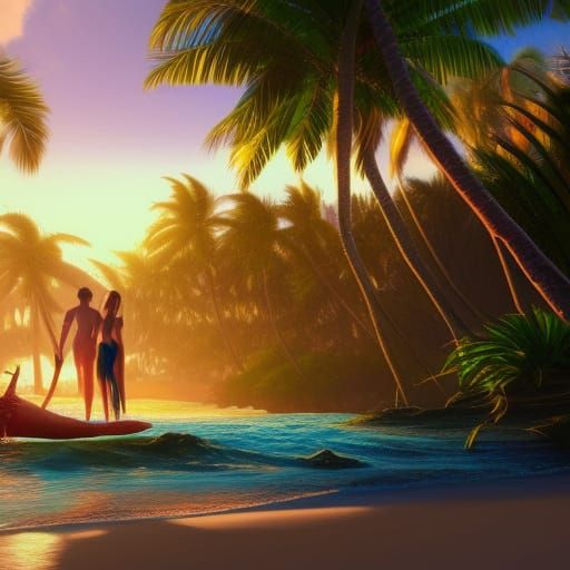 Tropical beach with couple