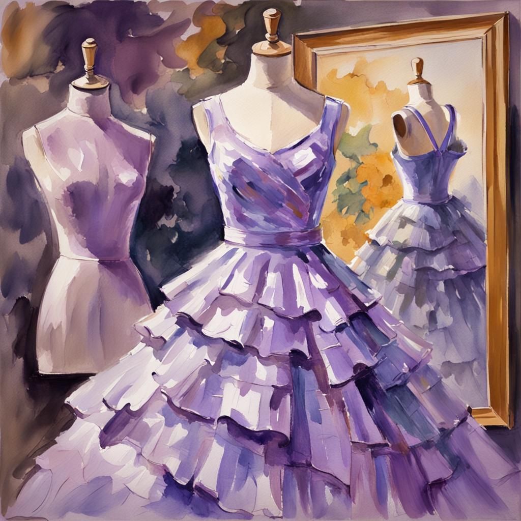 Purple Dress in Gouache Impressionist Style
