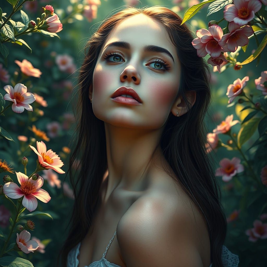 Ethereal Goddess in Vibrant Garden