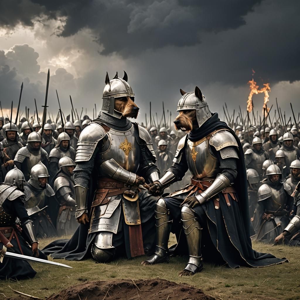 York Terrier Knighted on Battlefield in 12th Century Armor
