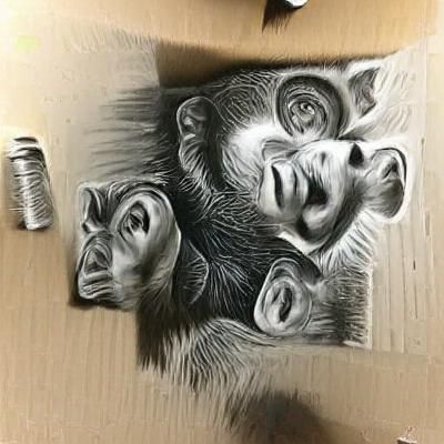 Hyperdetailed Charcoal Drawing of Monkeys