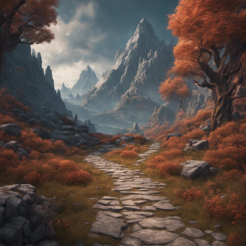 Detailed Matte Painting of a Mountain Path