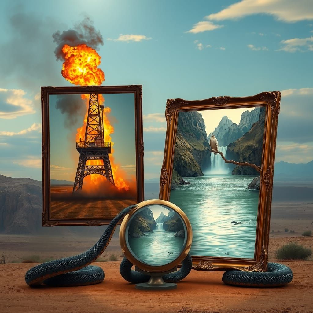 Contrasting Desert Frames: Fire and Water in Photorealistic ...