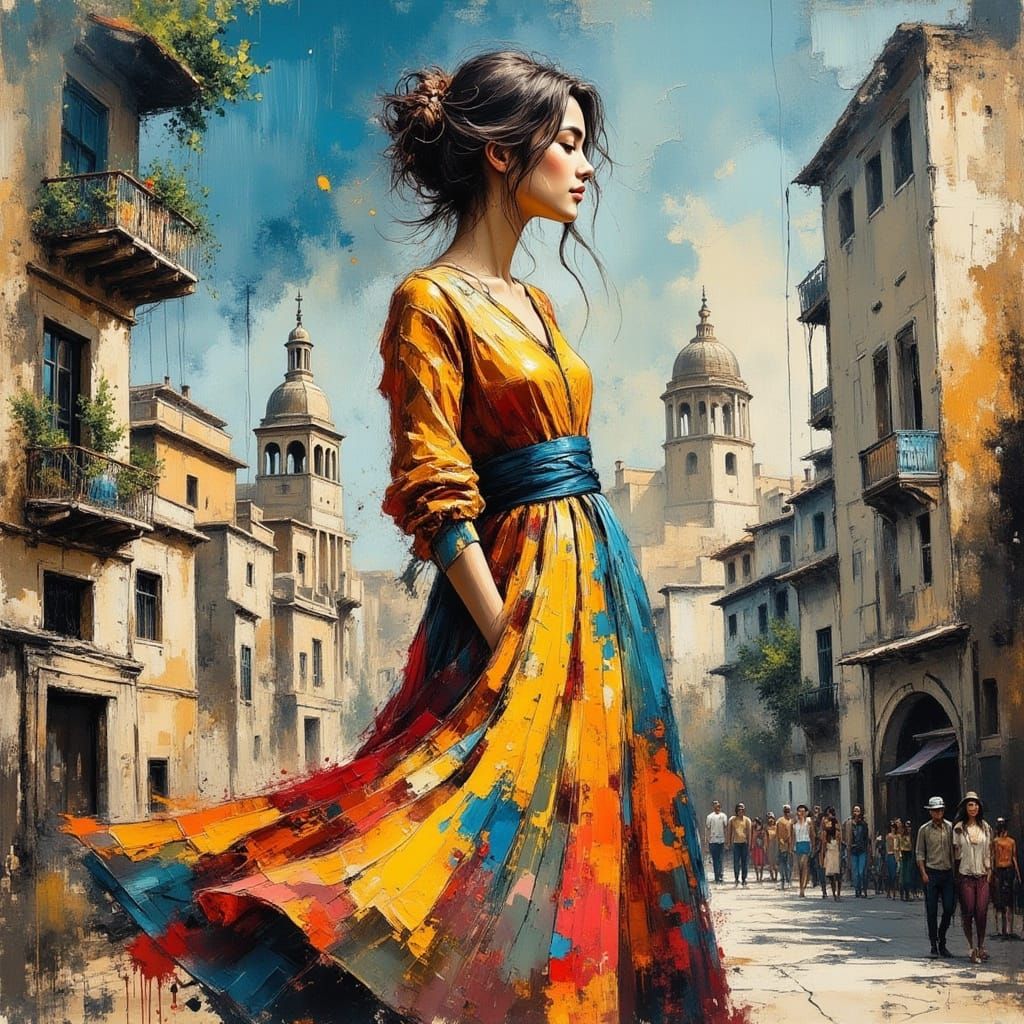 Elegant Timeless City Scene in Soft Oil Painting Style