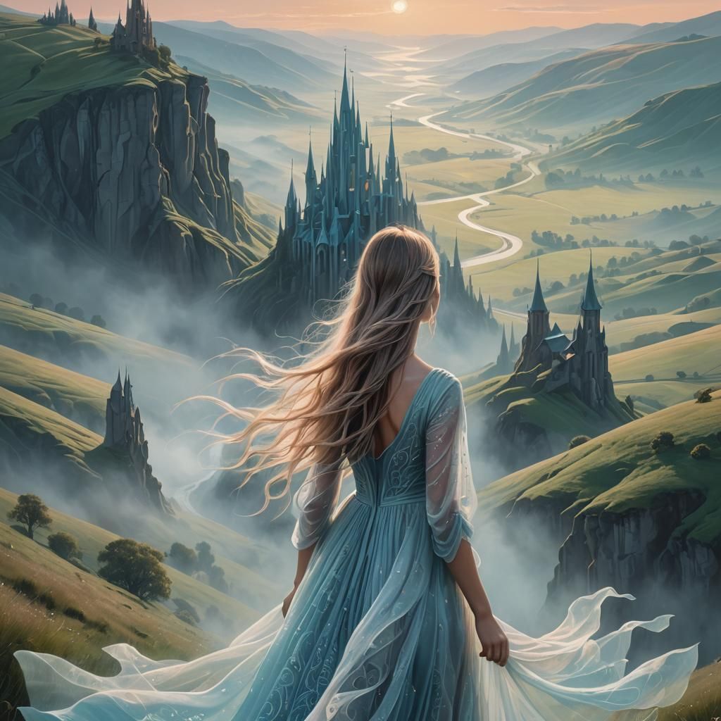 Mystical Woman in Dreamlike Pastel Surrealism