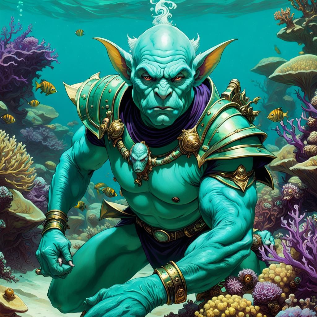 Turquoise Goblin Warlocks Patrol a Luminescent Reef