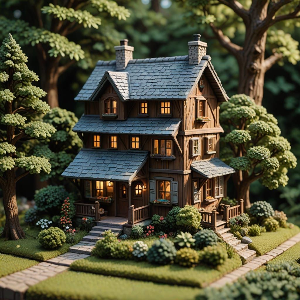 Miniature Forest Cottage in Hyper-Realistic Detail