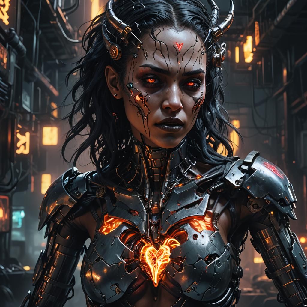 Cyberpunk Demoness Unveils Glowing Mechanical Heart