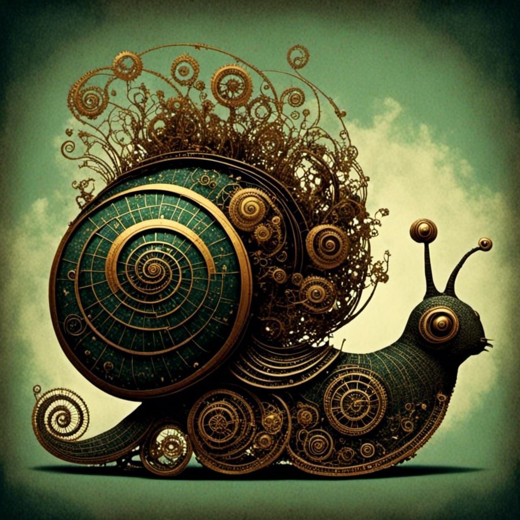 Surreal Steampunk Snail with Mechanical Details