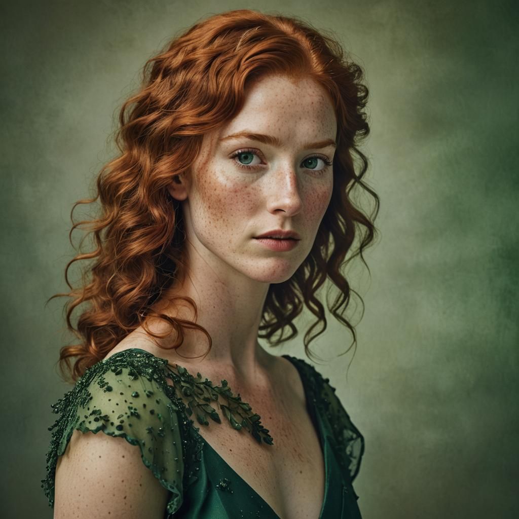 Red-Haired Woman Portrait in Studio Lighting