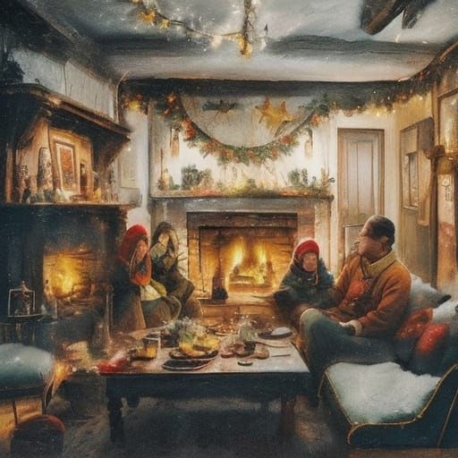 Family Christmas Party Double Exposure Cinematic Film Still