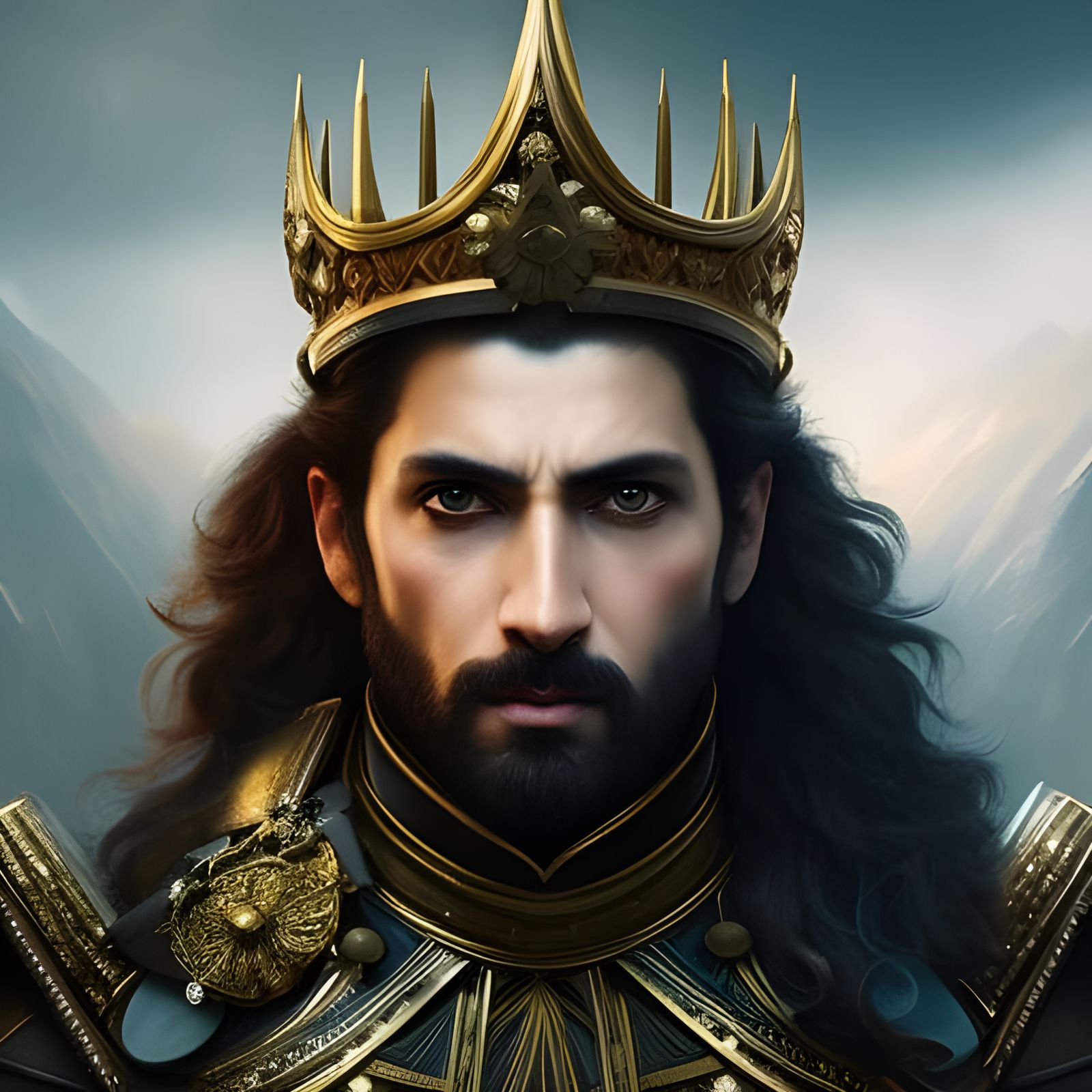 Detailed Portrait of a King with Crown and Sword