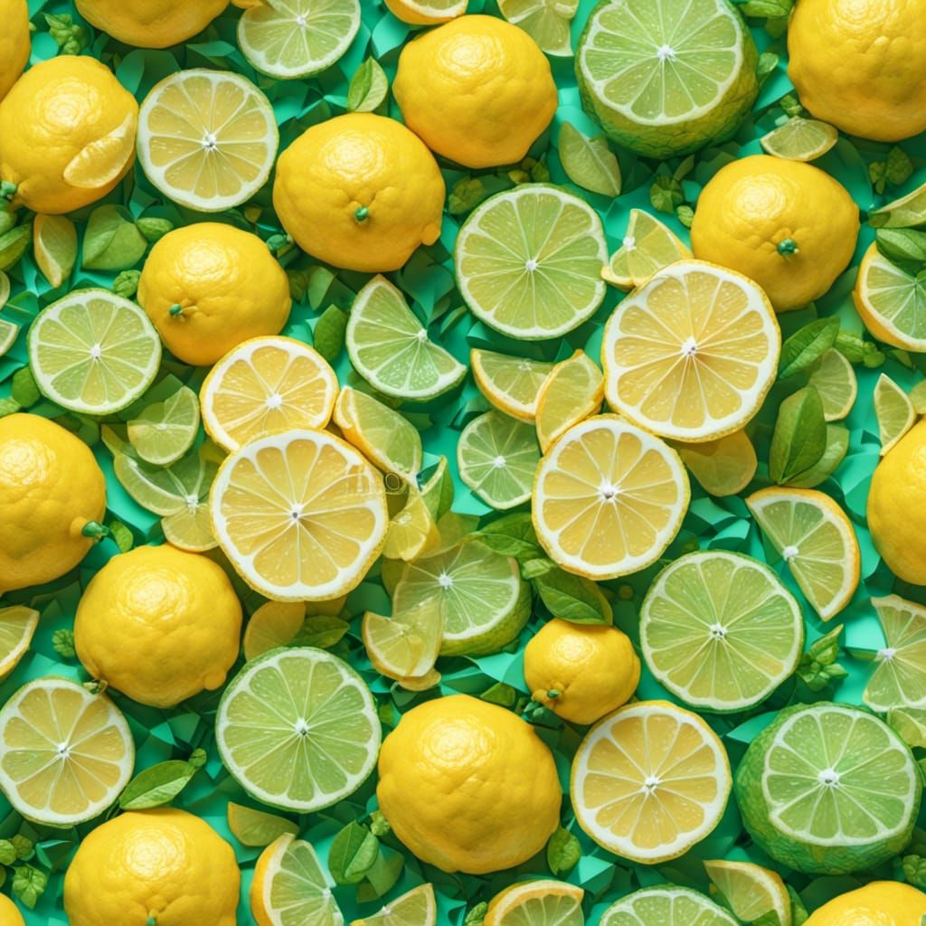 <lora:NC Hyperreal:1.0> <lora:Night Sparkle:1.0> lemons and limes extravaganza Origami paper folds papercraft, made of p...