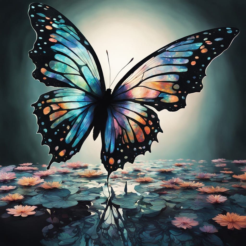 Whimsical Butterfly in Dreamlike Landscape