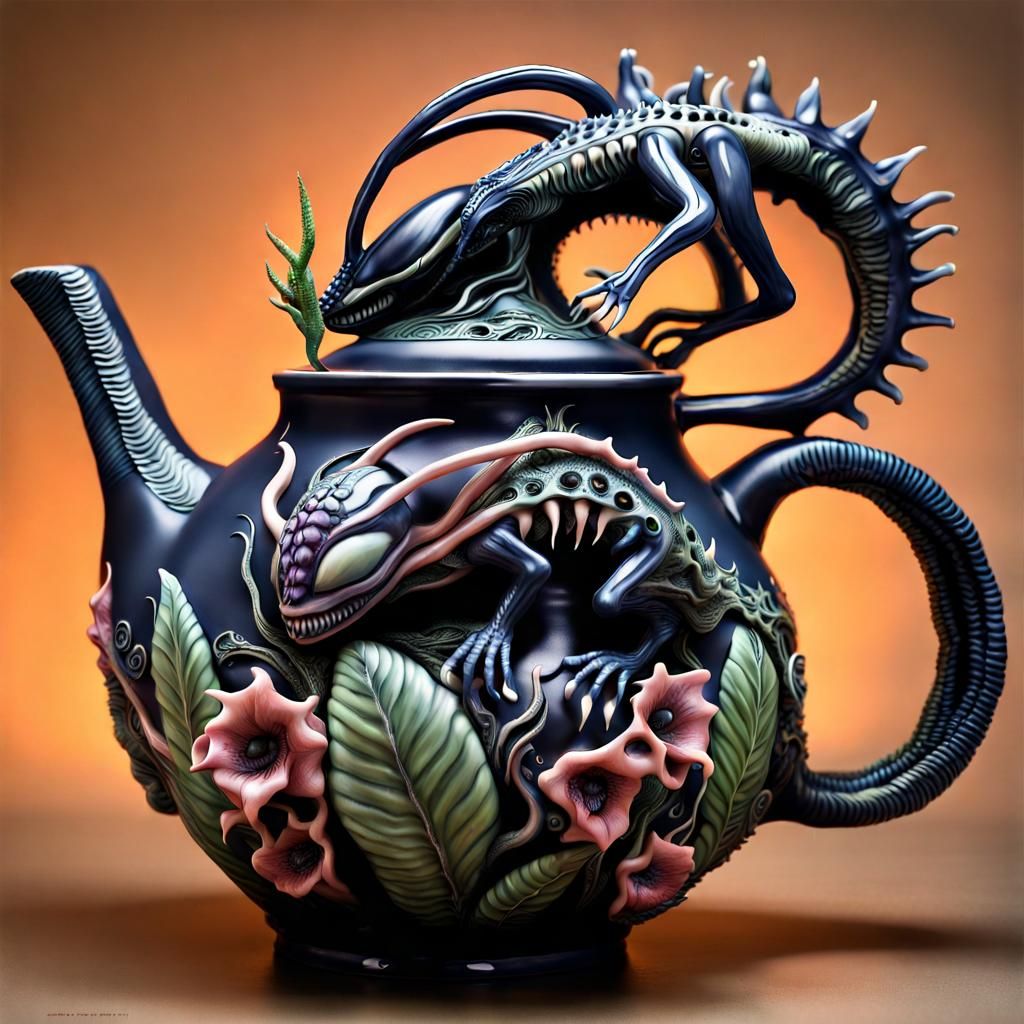 Symbiote Dragon Ceramic Teapot with Kitten