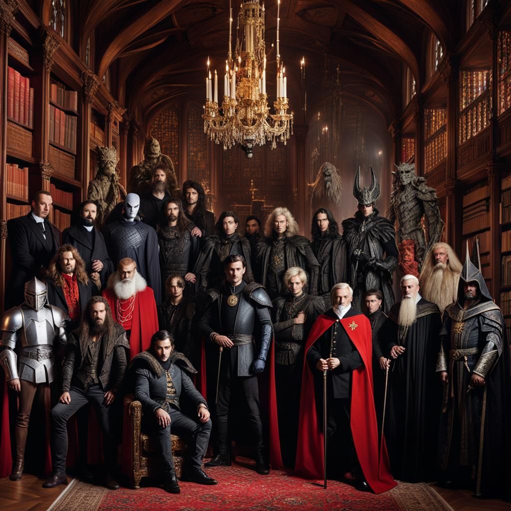 Figures Gathered in Gothic Library