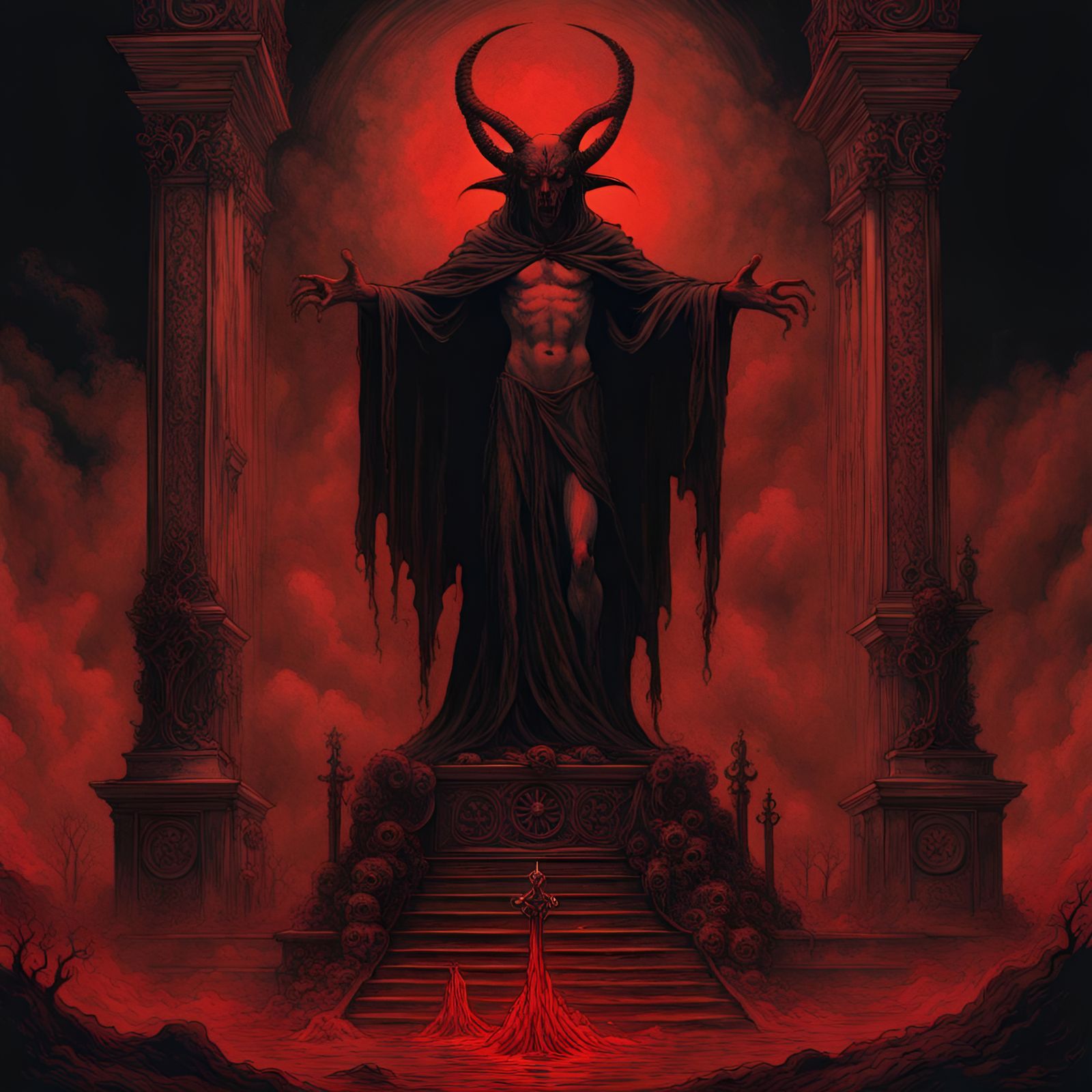 Demonic Purgatory Scene in Creepy Magazine Style