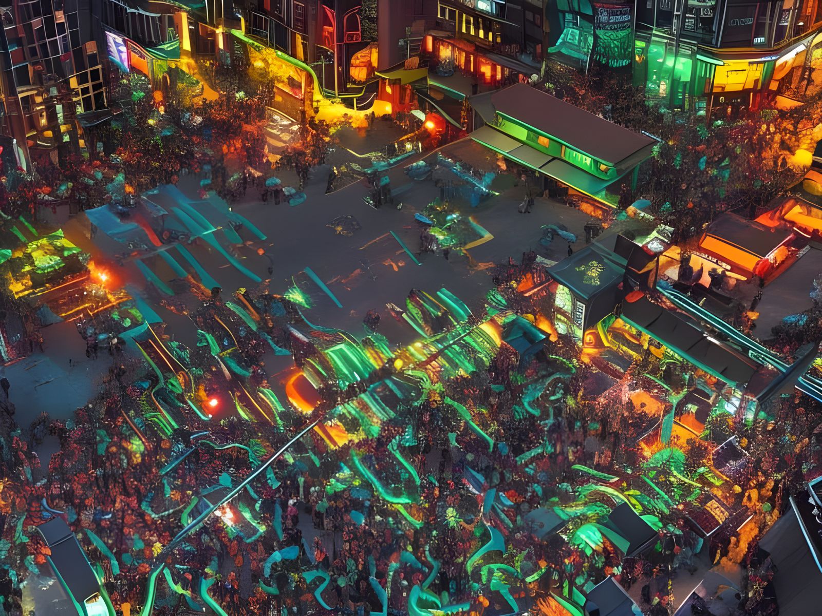 Cyberpunk Cityscape with Neon Lights and Dragon Graffiti