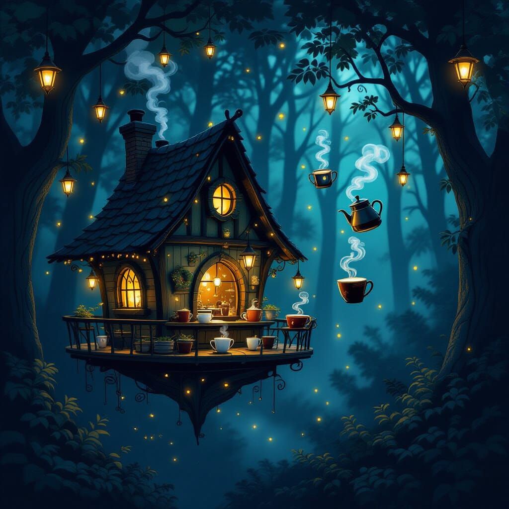 Whimsical Floating Cafe in Enchanted Woods