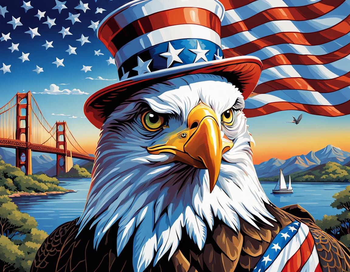 American Bald Eagle in Uncle Sam Hat, Symbolizing National P...