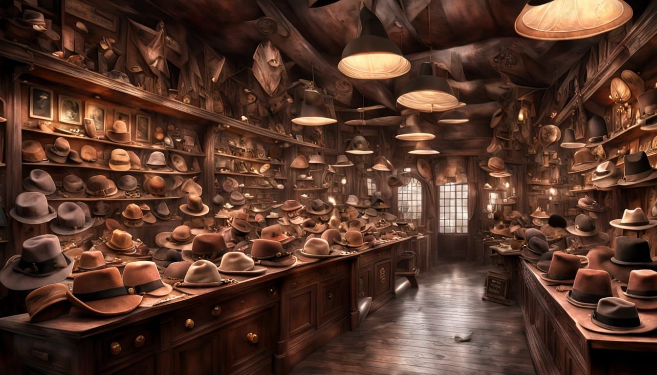 Hatmaker's Shop Displaying Polished Wood Gentleman's Hats