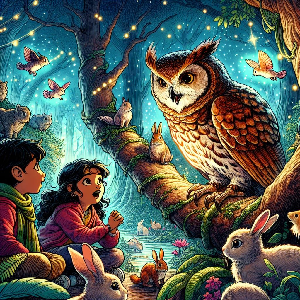 Wise Owl in Cartoon Style Illustration