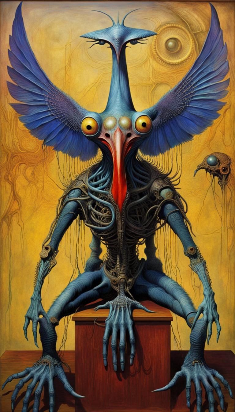 Surreal Alien Bird Creature in Steampunk Style