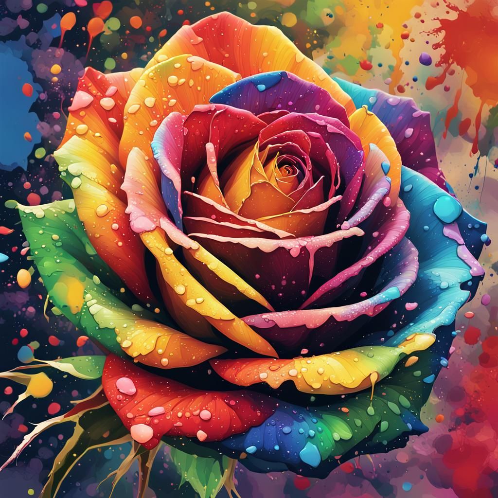 Rainbow Rose Macro Shot in Digital Art Style
