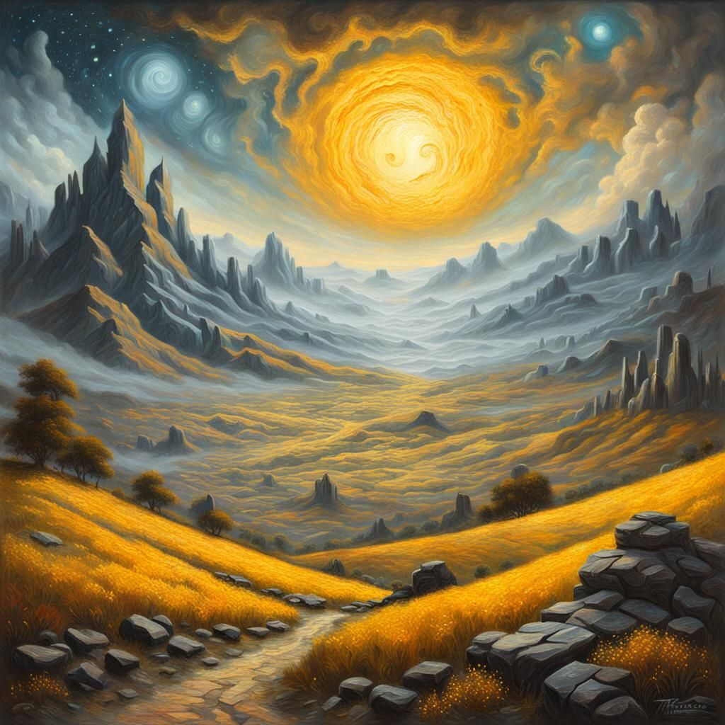 Cyberpunk Landscape Oil Painting in Van Gogh Style