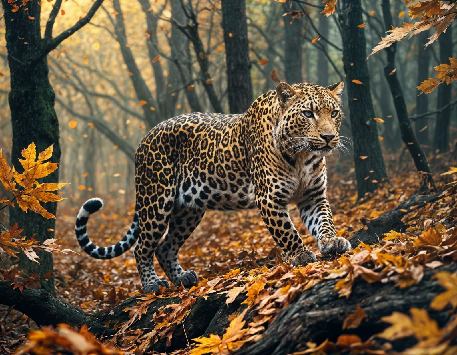 Autumnal Leopard: A Forest Hunt