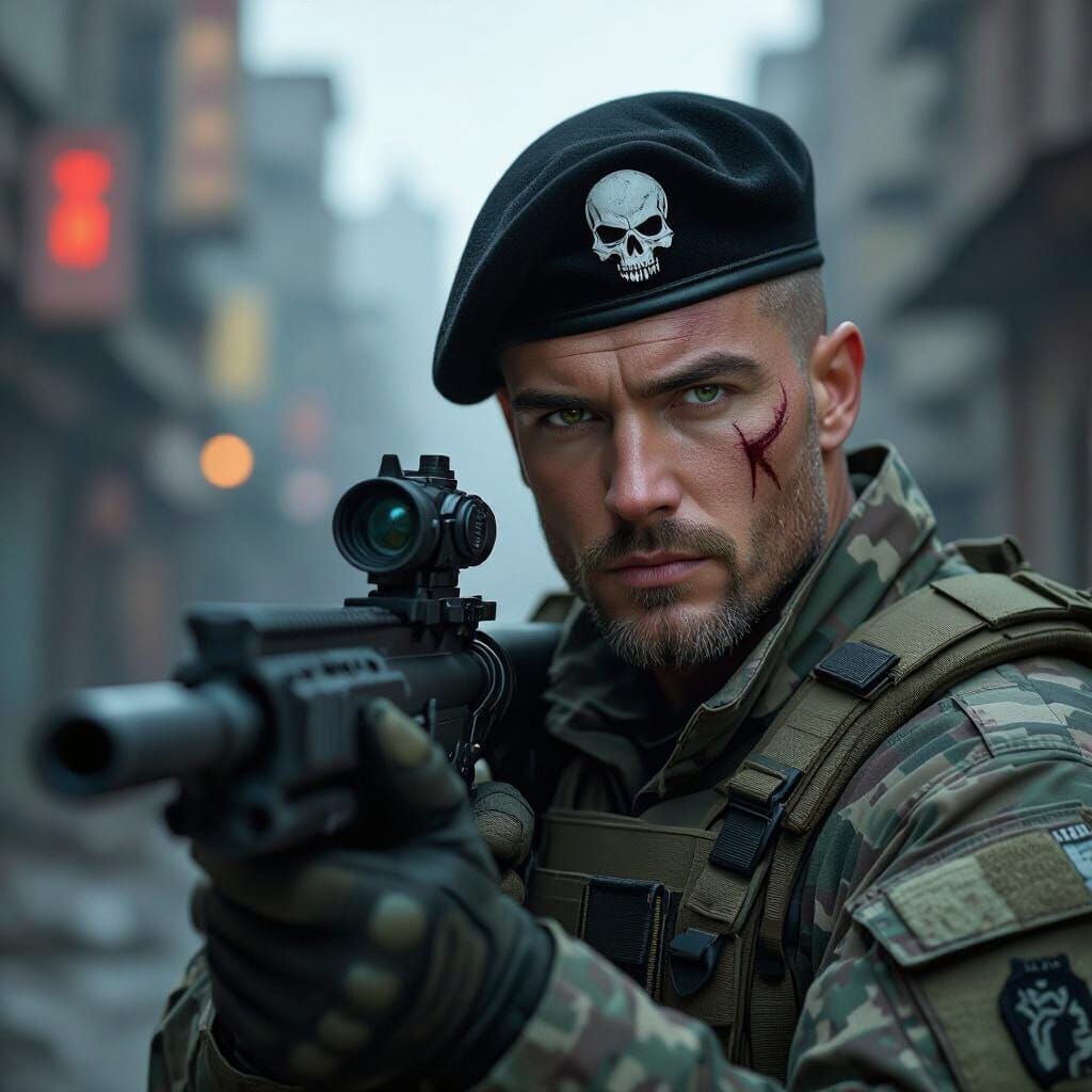 Post-Apocalyptic US Army Sergeant in Urban Wasteland