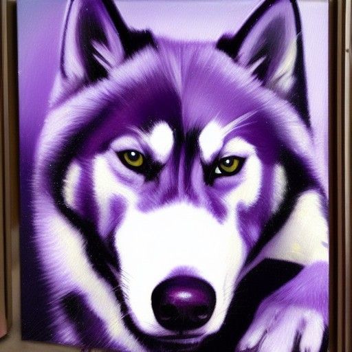 Purple Husky holding film camera, logo