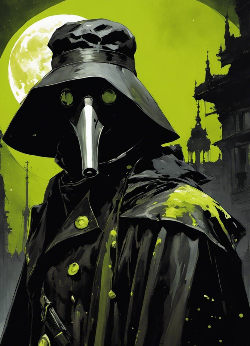 Plague Doctor Portrait in Eerie Chartreuse
