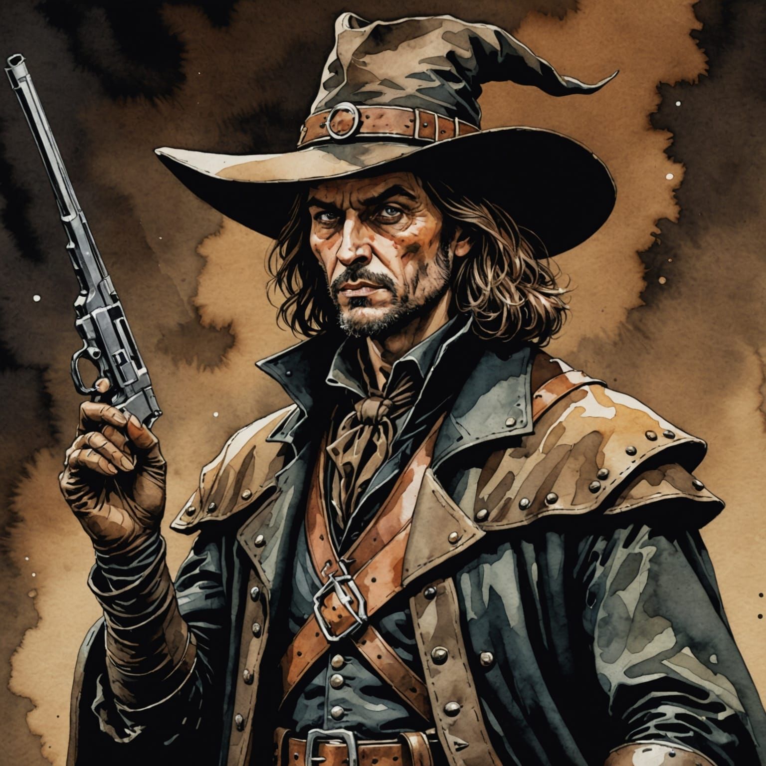 Vibrant Witch Hunter in Whimsical Watercolour