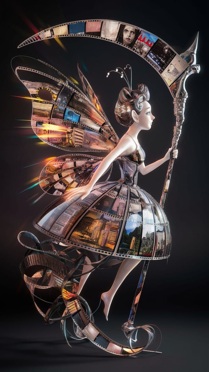 Whimsical Fairy with Film Strip Wings in 3D