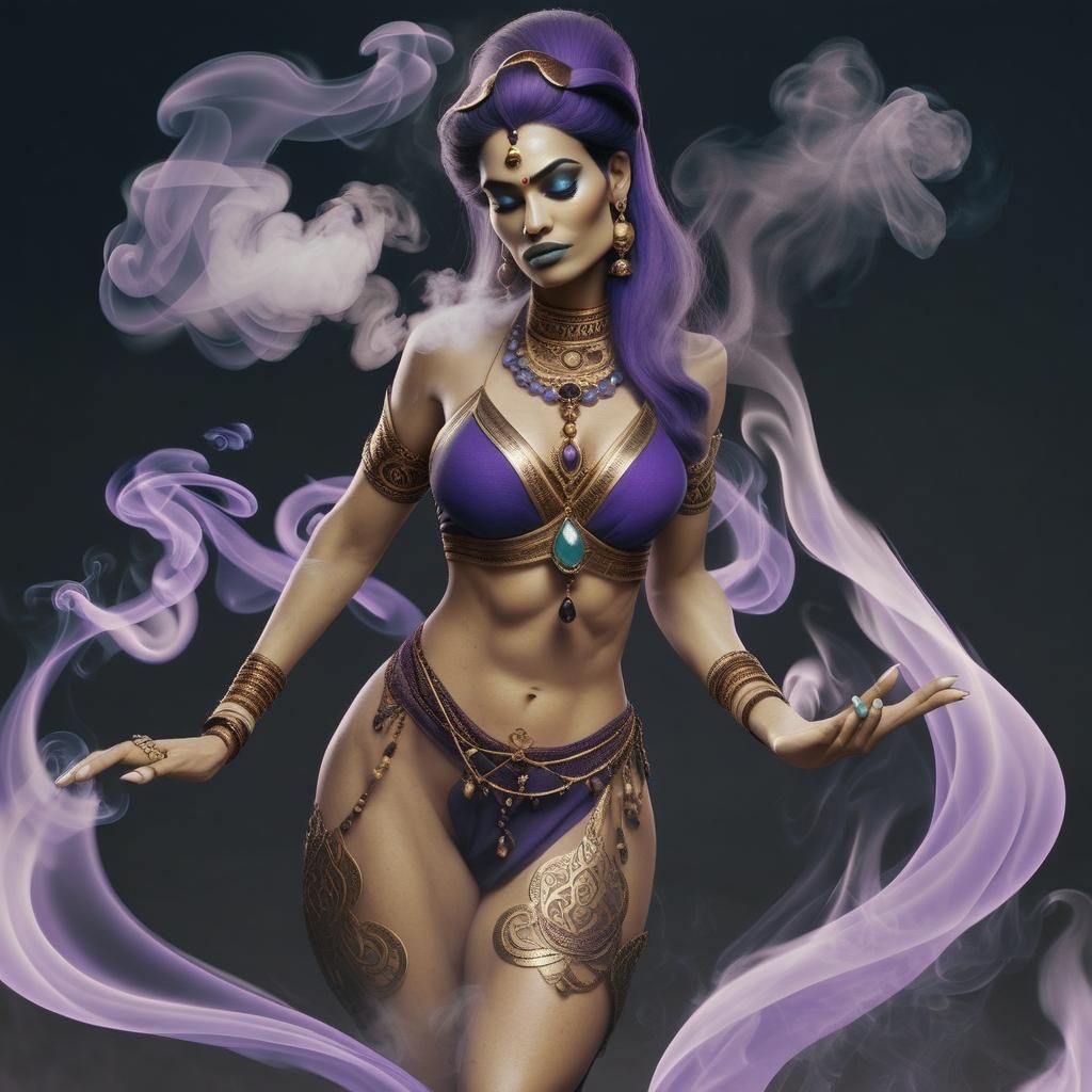 Ethereal Female Genie Emerges from Smoke