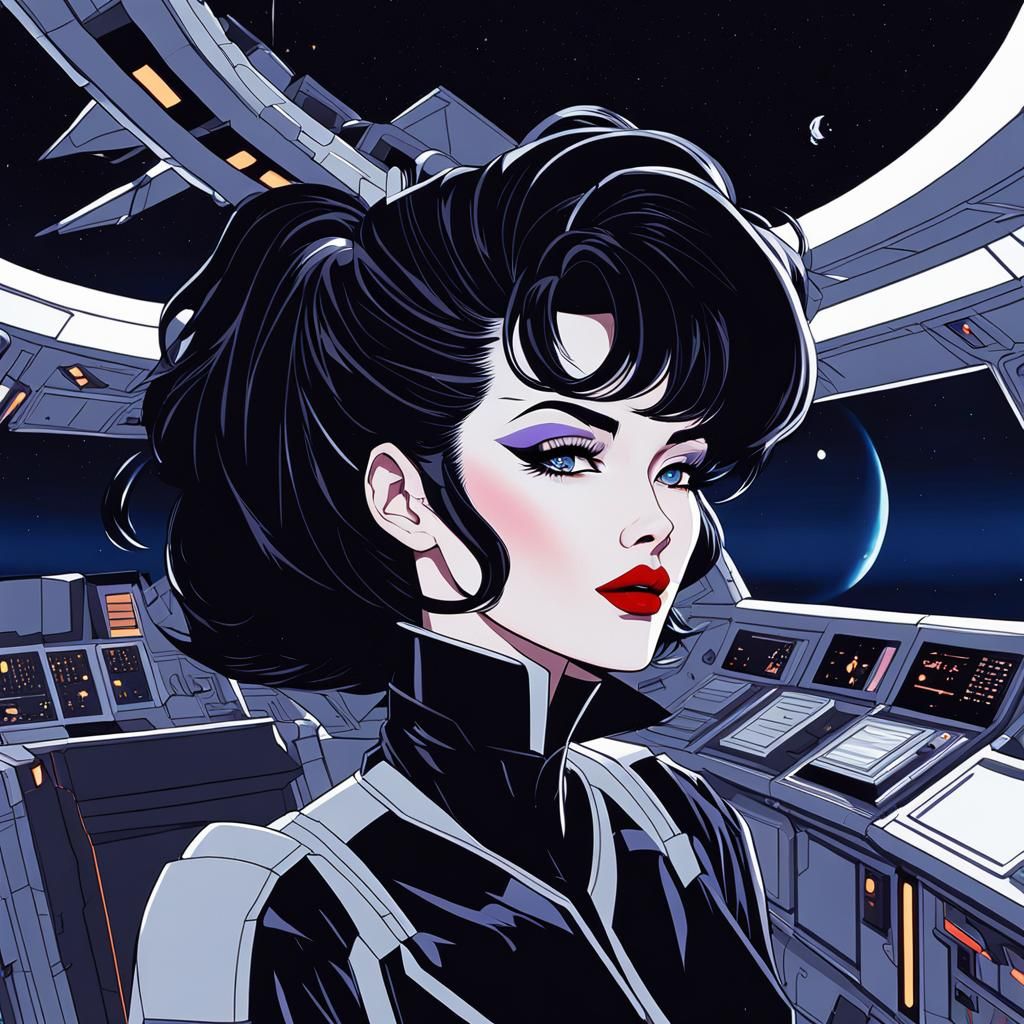 Goth Space Girls in 80s Anime Style