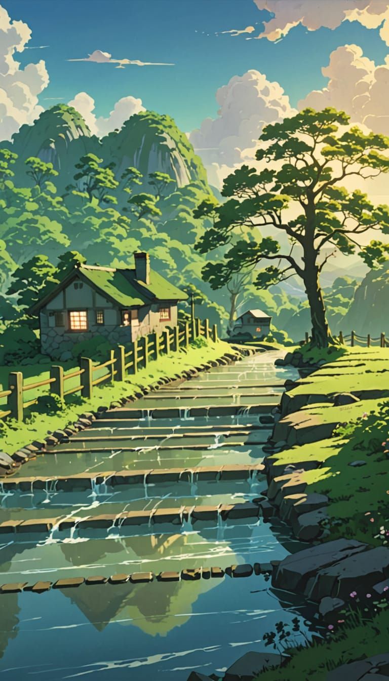 Ethereal Sunset Goddess Amidst Vibrant Landscape