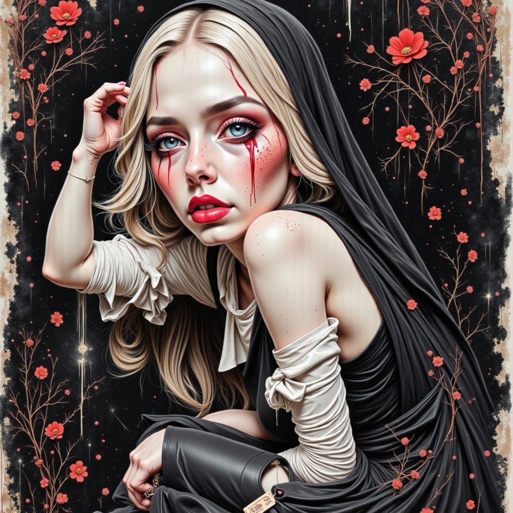 Nun Standing Before Pink Cross Church