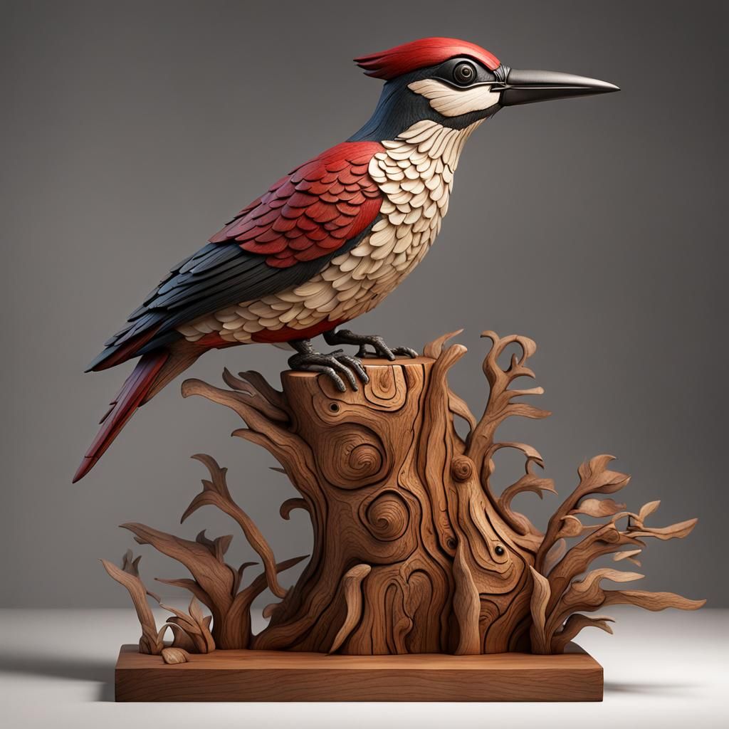 Carved wooden woodpecker.